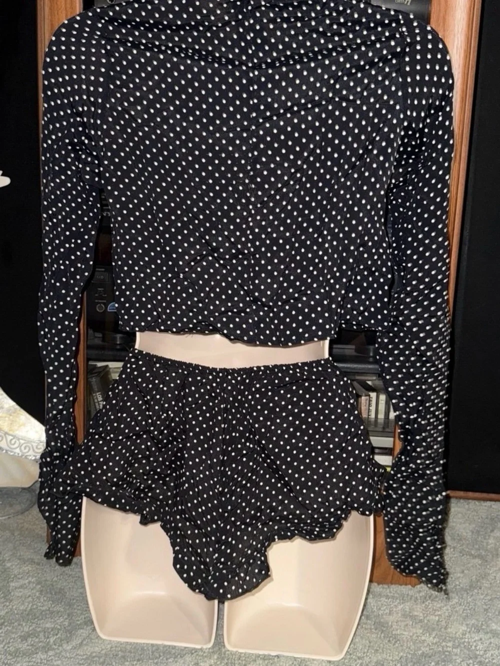 Brandy Melville Black with White Polka Dot Set